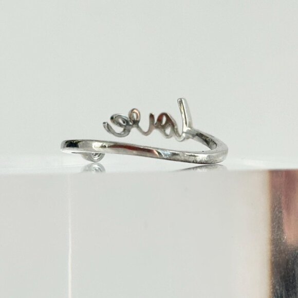 Sterling Silver Scripted "Love" Bypass Shank Vintage CZ Ring - sz 7.25 - Picture 2 of 10